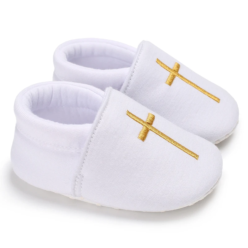 White Newborn Baptism Shoes Christening Golden Cross Infant Toddlers Shoes Baby Boys Girls Slip-on Soft Sole Shoes for Kids