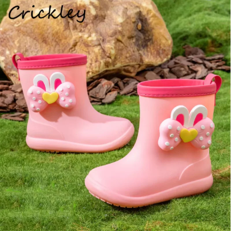 Cute Bow Children Rain Cartoon Dinosaur Bear Sheep Boys Non Slip Soft Girls Rainboots PVC Waterproof Kids Water Shoes