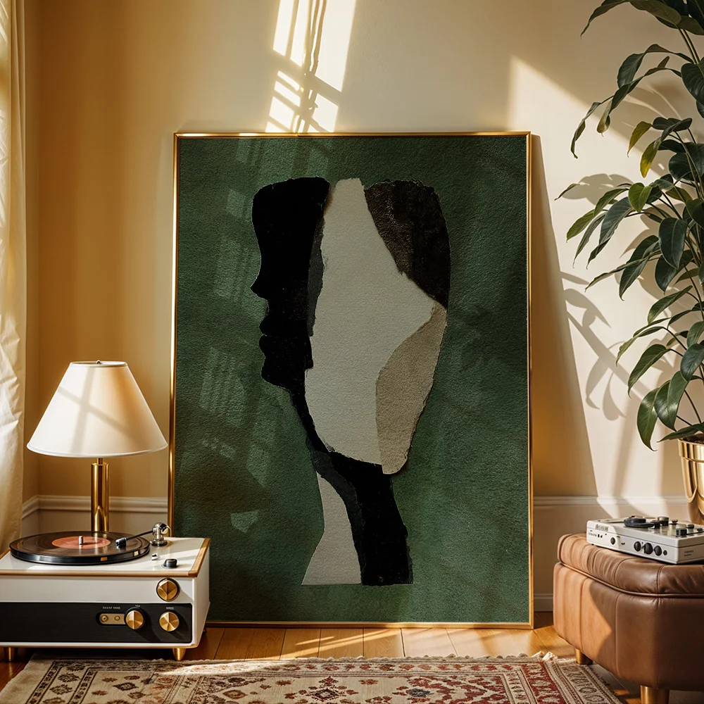 Abstract Collage Figure Silhouette Canvas Poster Wall Art,2D Print Wall Decor,Aesthetic Home Decor