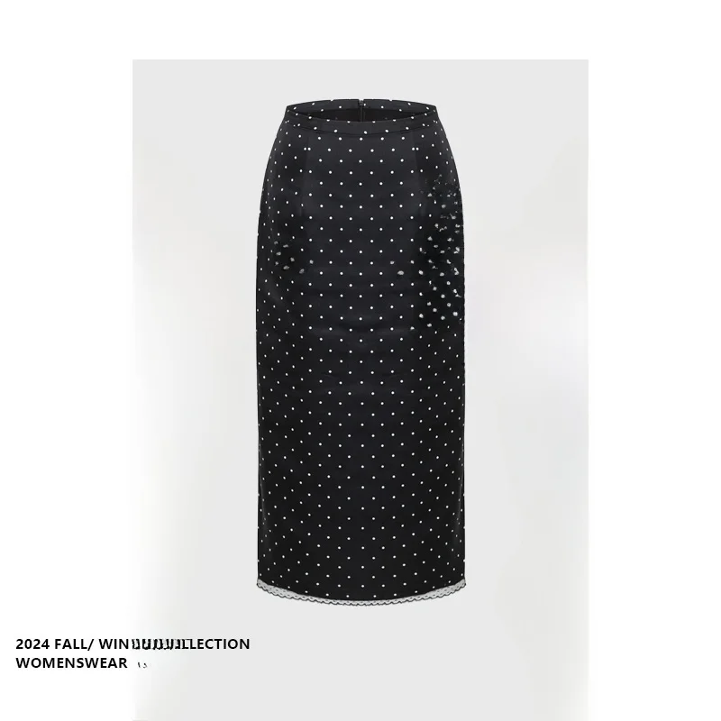 

Elegant Polka Dot Lace Satin Half Skirt for Women Summer Season Commute Style Big Size Women's Fashion Pear Shape Body Type