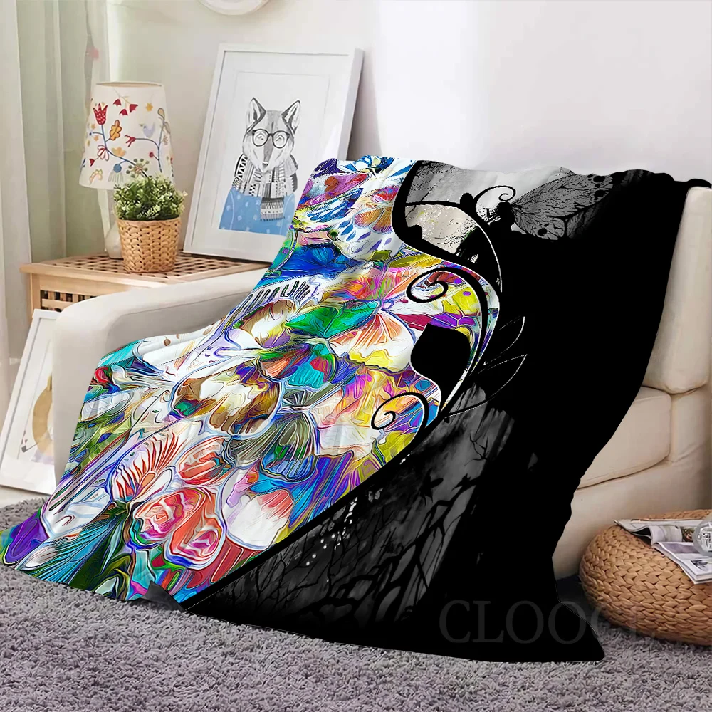 

CLOOCL Animals Flannel Blanket Butterfly Art Splicing Printed Throw Blankets for Beds Sofa Keep Warm Portable Travel Plush Quilt