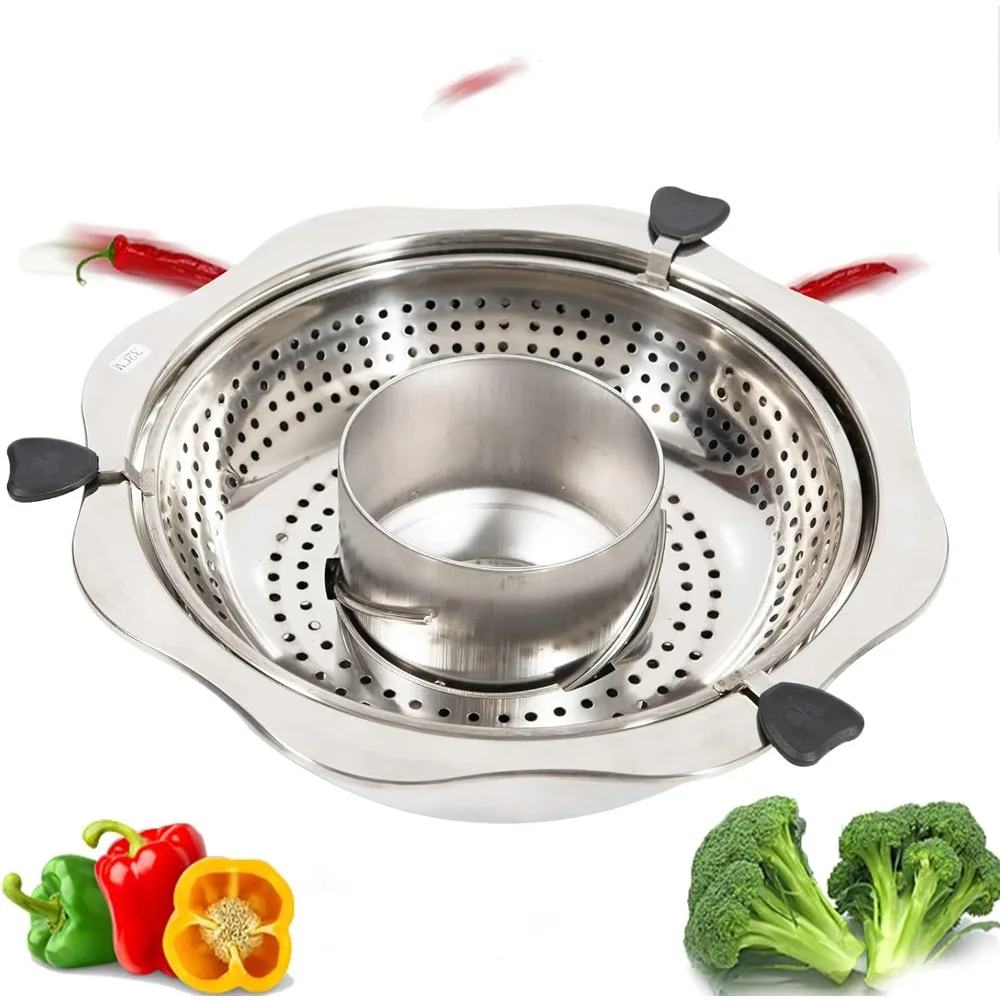 Stainless Steel Shabu Shabu Chinese Hot Pot Rotating Hot Pot Household Rotating Pot & Basin Grid Filtering Soup