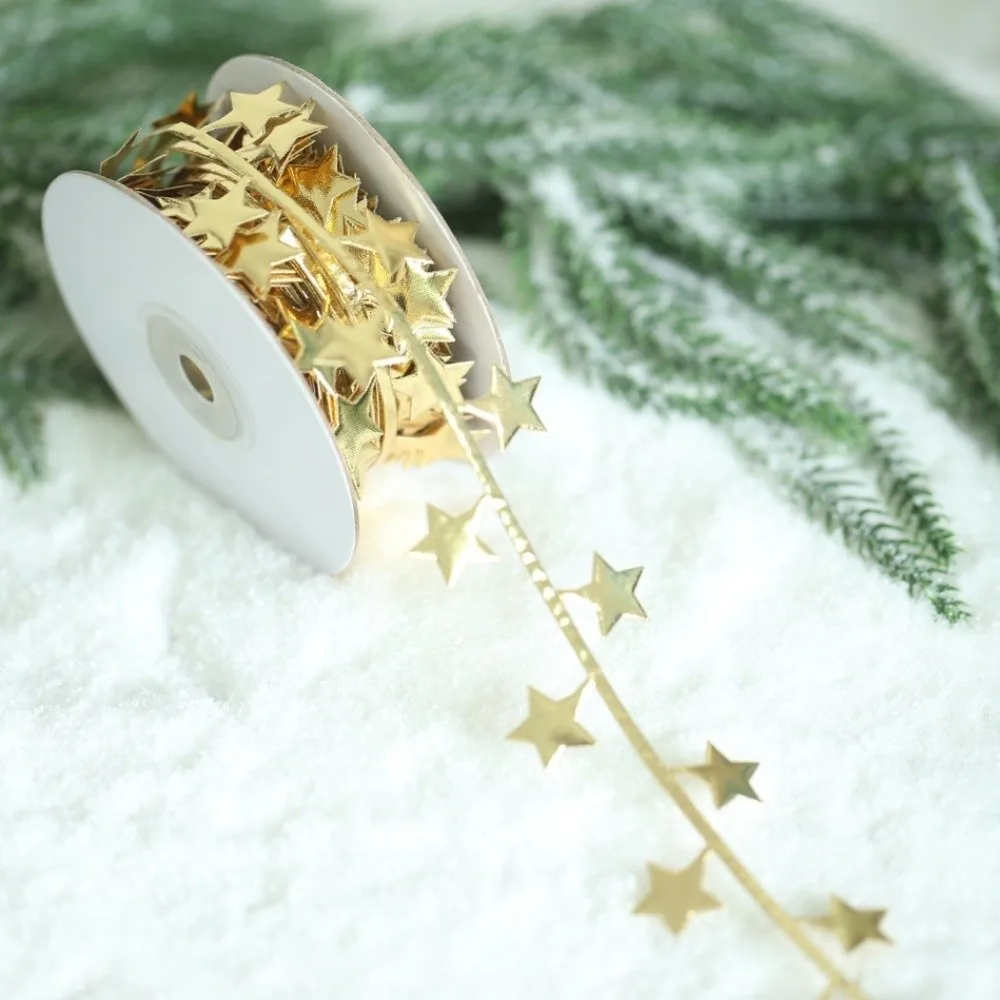 Sztuczna gwiazda, dekoracyjna wstążka, 10 metrów, skóra PU, ozdoby do zawieszenia na choinkę, srebrna, złota.