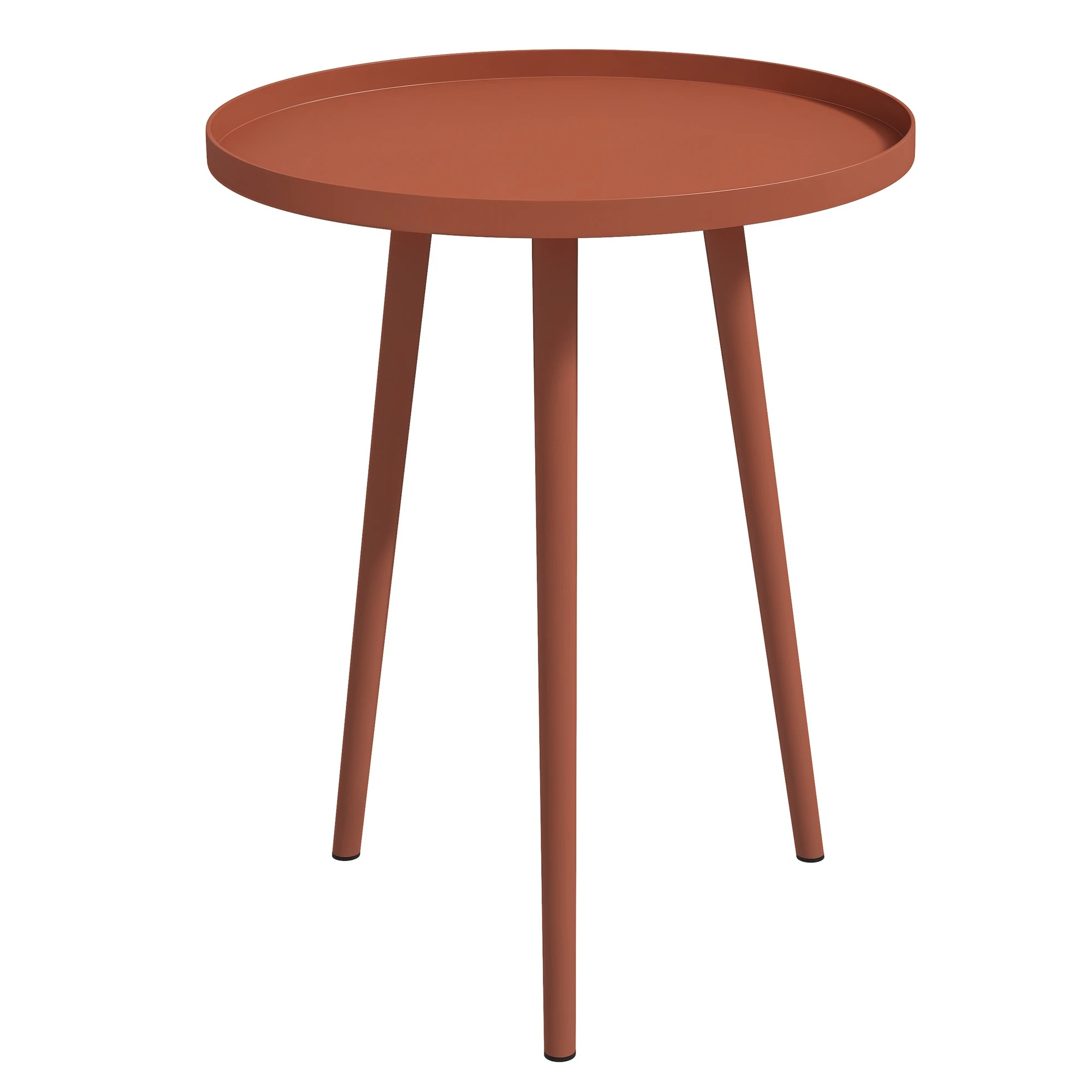 Mesa Auxiliar Redonda para Exterior, Ø40 x 50H cm, Mesa de Jardín de Acero Rojo con Borde Redondo