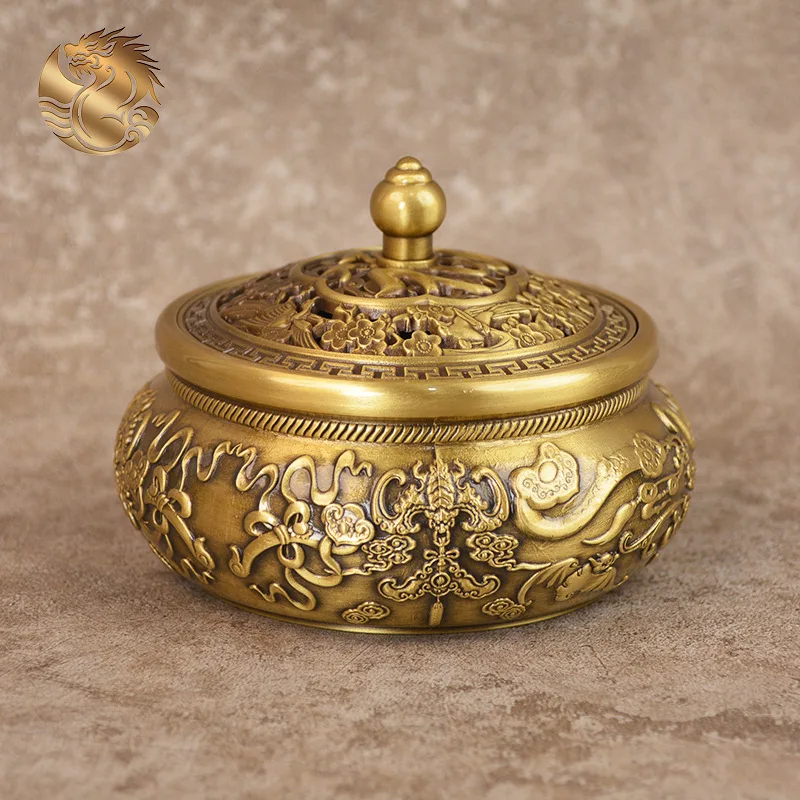 Brass Lucky Bag Flat-Bottom , a Feng Shui for Attracting Wealth and Good Fortune, an Incense Burner