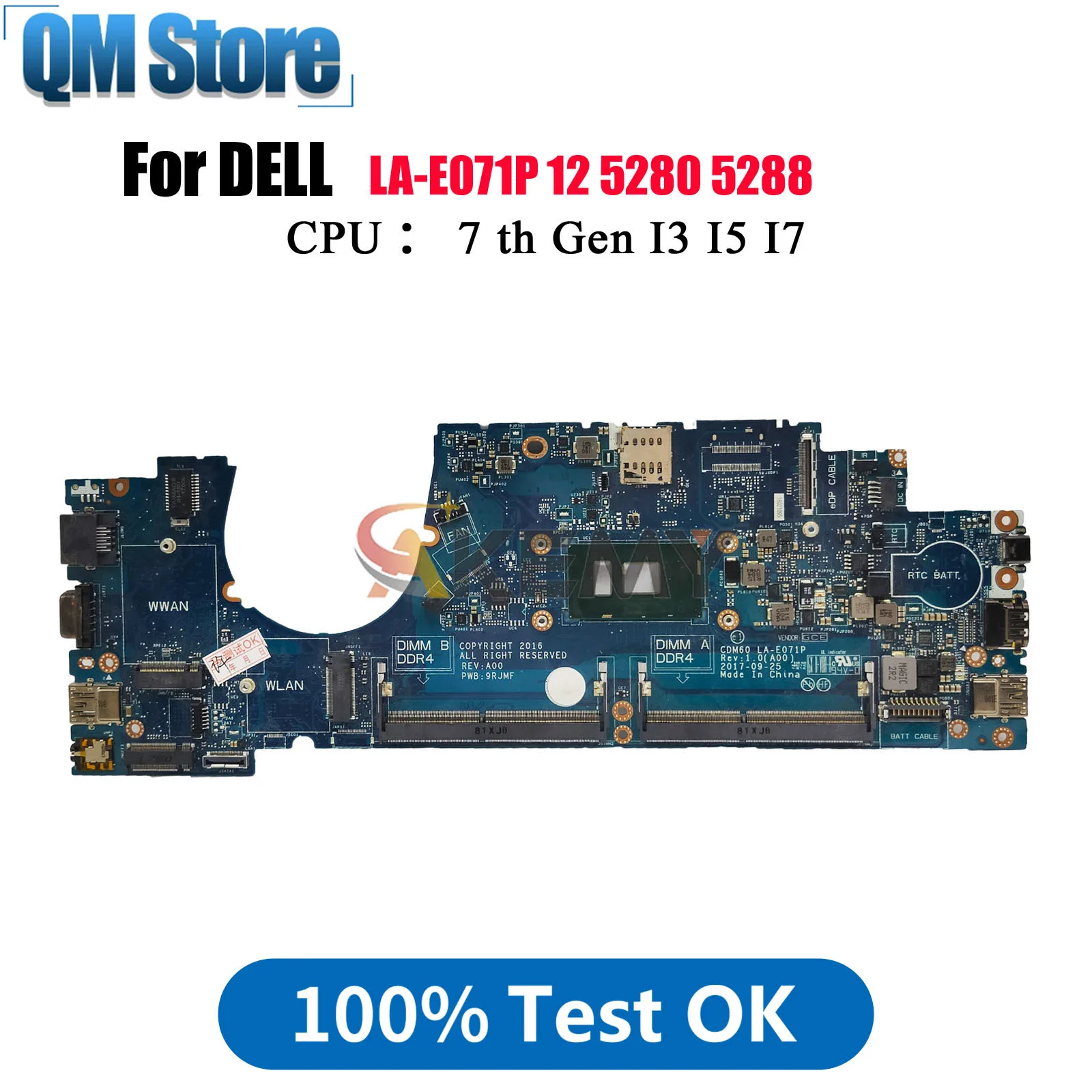 

Материнская плата для ноутбука CDM60 LA-E071P для Dell LATITUDE 5280 5288 с процессором i3 i5 i7 7-го поколения CN-04T711 CN-03Y392 MMMK9, протестировано, ОК