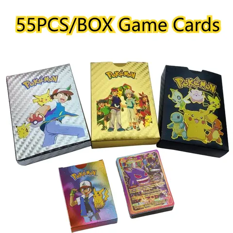 55Pcs/Box Pokemon Cards Pikachu Gold Silver Black Vmax GX Vstar English Spanish French German Collection Battle Card Toys Gifts