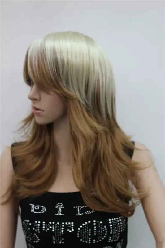 Women Wig Straight Party Hair Wig Light Blonde Brown Blend Synthetic Full Wig