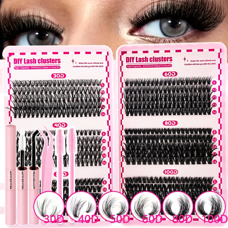 DIY Lash Extension Kit 30D to 100D Volume Cluster Lashes Individual Lashes for Daily Party & Makeup for Beginners