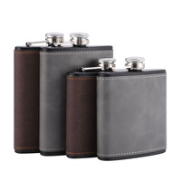 6/8oz Portable Hip Flask Brown Leather Covered Stainless Steel Flask for Alcohol Whiskey Flasks Man Gift