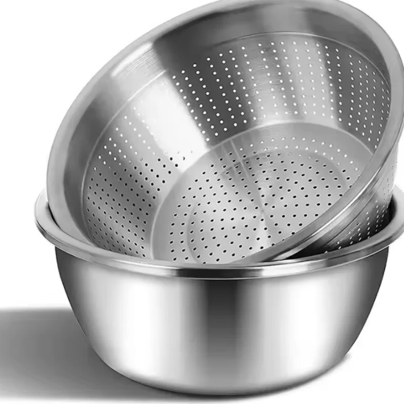 Multi Functional Stainless Steel Vegetable Bowl, Egg Mixing Bowl, Drain Basket, Soup Basin, Kitchen Cooking And Storage Tool