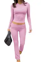 Women's Yoga Two-Piece Set Long-Sleeve Wide-Leg Activewear Set Casual Home Yoga Set Coordinated Set - Image 2