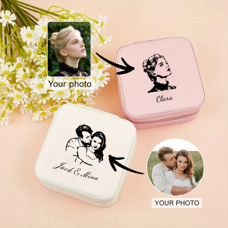 

Custom Engraved Photo Portrait Handheld Jewelry Storage Box Unisex Unique Travel Valuables Storage Box for Couples