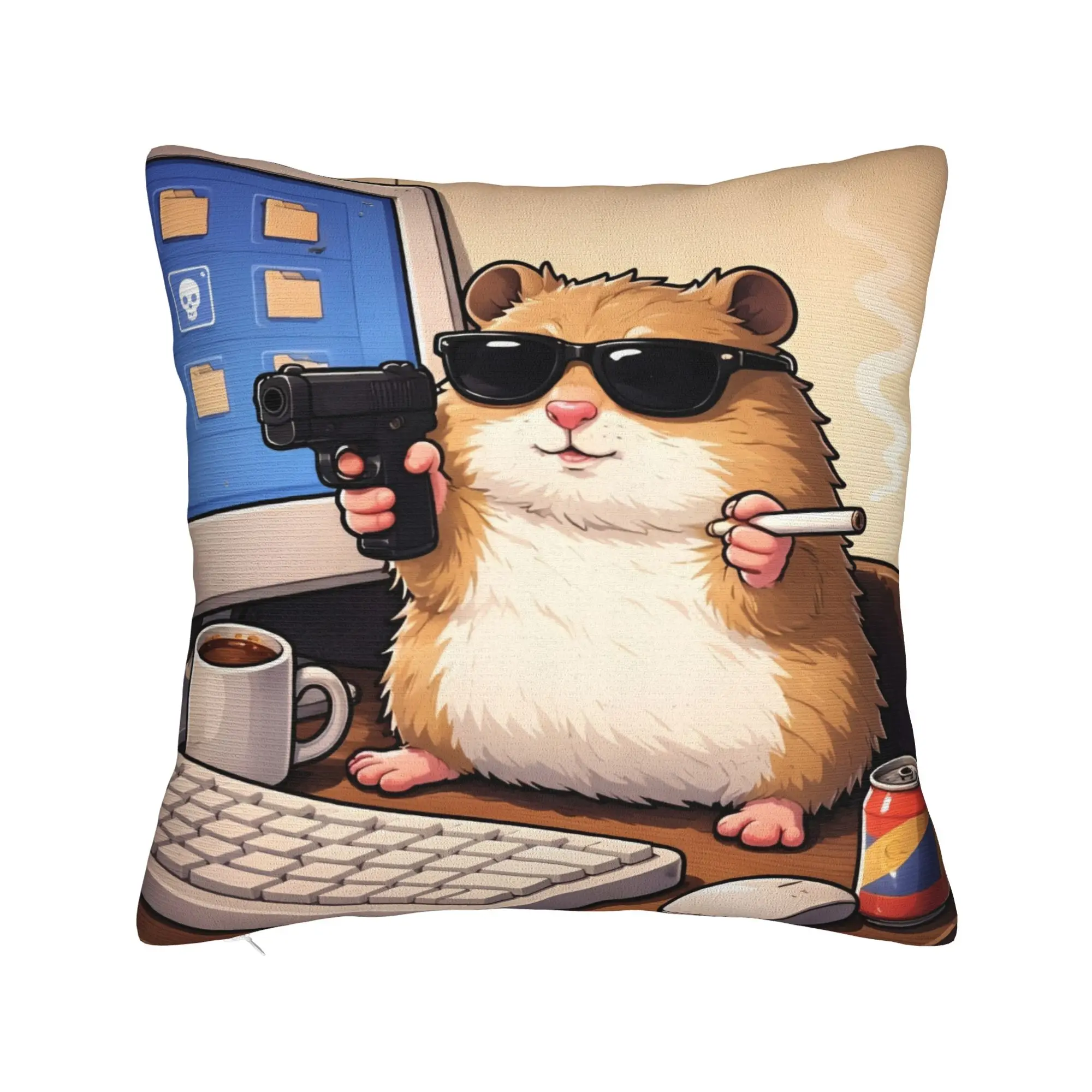 Cyber Hamster Meme 90s Animal Pillowcase Polyester Cushion Cover Decorations  Throw Pillow Case Cover Home Square 40*40cm