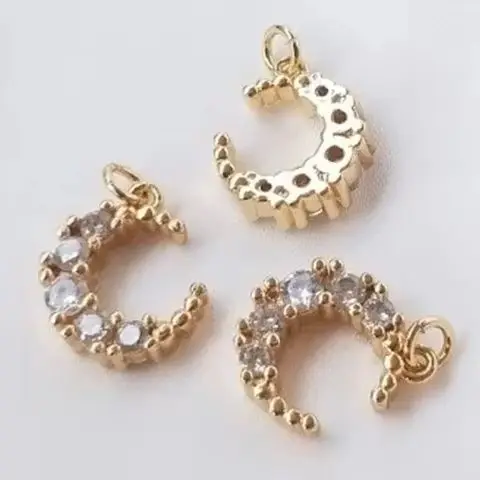 

14K Gold-Color Micro Inlaid Zircon Moon Pendant Small DIY Handmade Necklace Bracelet Jewelry Accessories D055