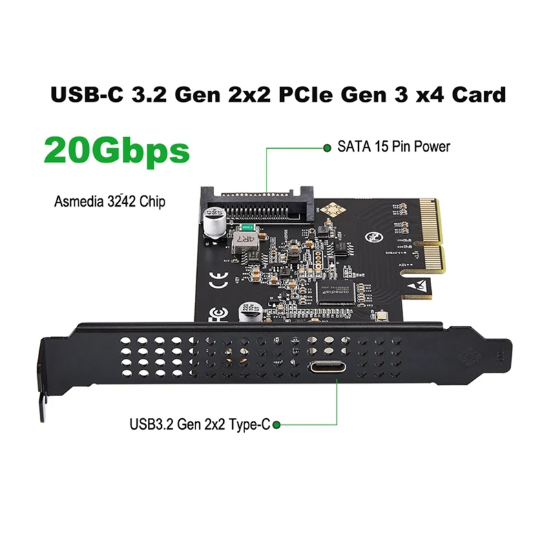 USB-C 3.2 Gen 2X2 PCI-E Gen 3 X4 Type-C Expansion Card 20Gbps Asmedia ASM3242 Chipset With SATA 15 Pin Power