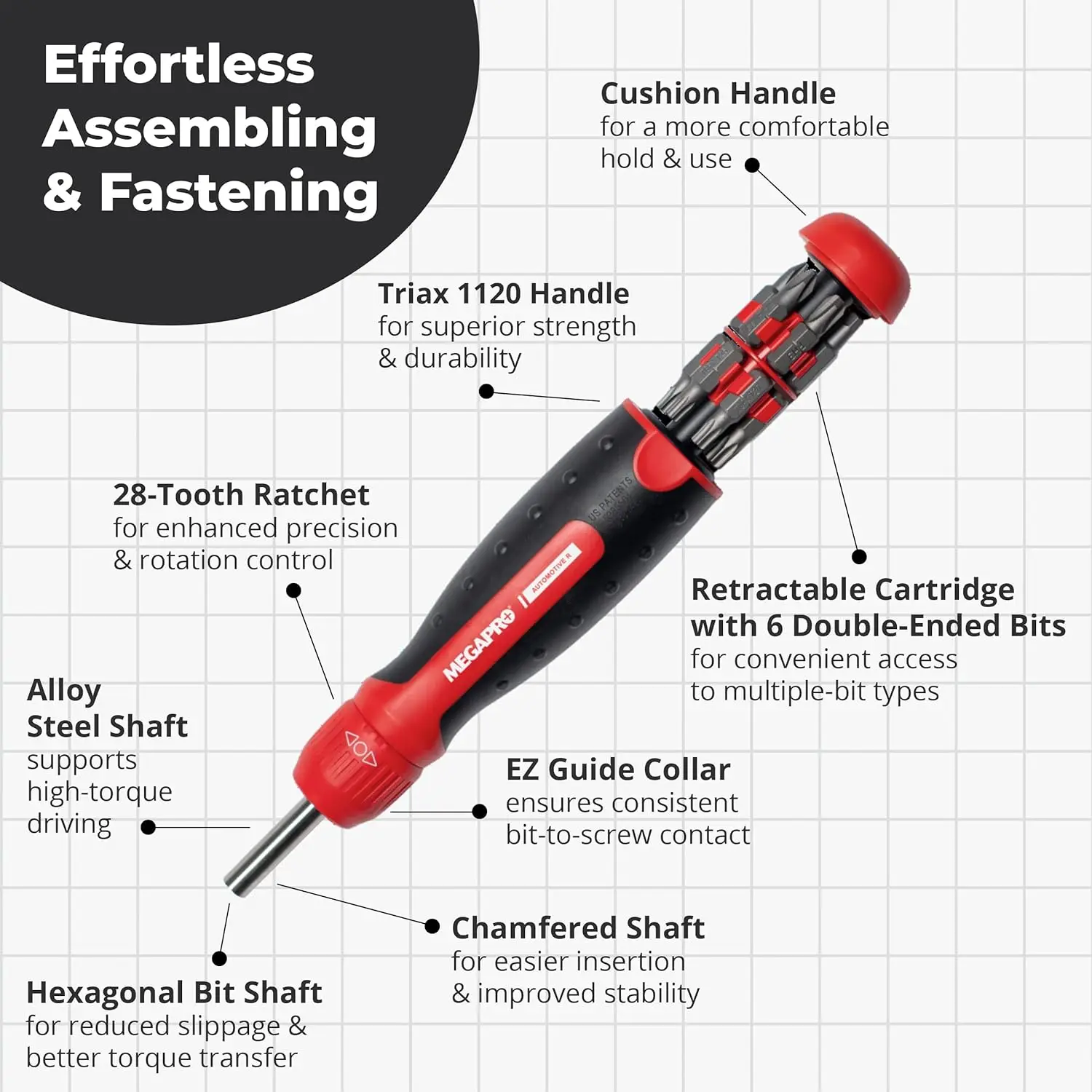 Imagem -02 - Megapro Multi Bit Ratcheting Screwdriver Grupo 13 em Chave de Fenda Bit Grupo Eixo Hexagonal para Phillips Star Flat