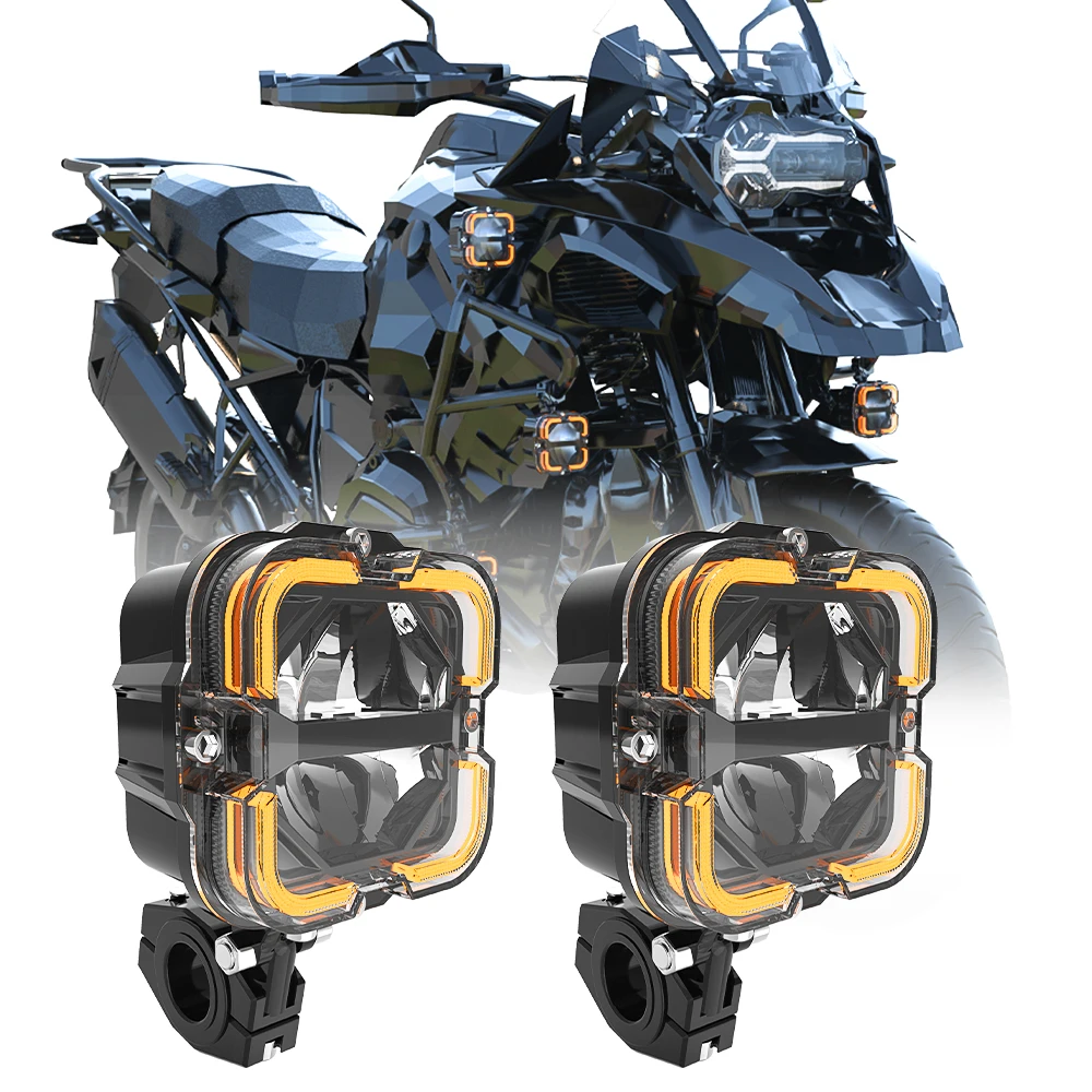 Lampu Sorot Tambahan LED Sepeda Motor Lampu Sorot Berkendara Lampu Berkendara Putih Amber Combo Beam untuk Sepeda Motor BMW