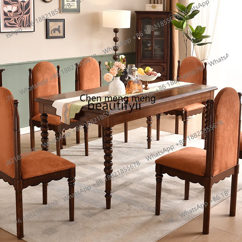 X  Solid wood dining table and chair combination set, one table, four or six chairs, retro and simple home restaurant