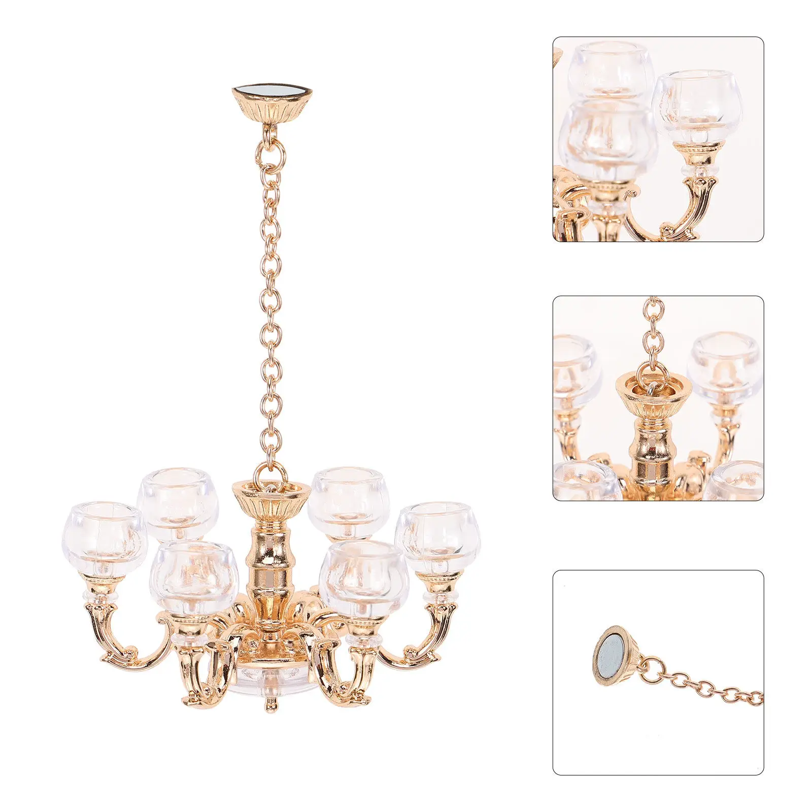 

Миниатюрная потолочная лампа 1:12, мини-люстра для кукольного домика, подвесной светильник из сплава, имитация света, миниатюрный декор для гостиной, мини