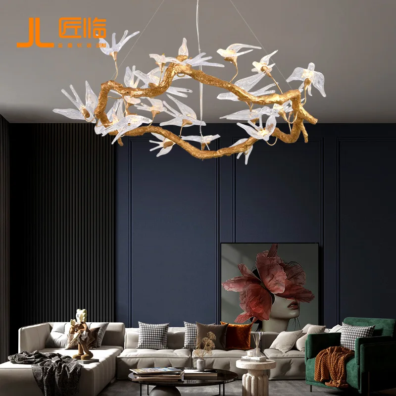 Creative Swallow Chandelier for Dining Room Chinese Style Bird Glass Hanging Lamp Kitchen Island Vintage Retro Copper Home Decor