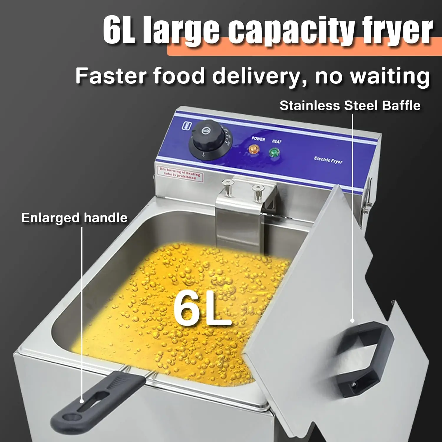 commercial Electric Deep Fryer Stainless Steel Deep Fryer w/ Temperature Control Single Large Tank French