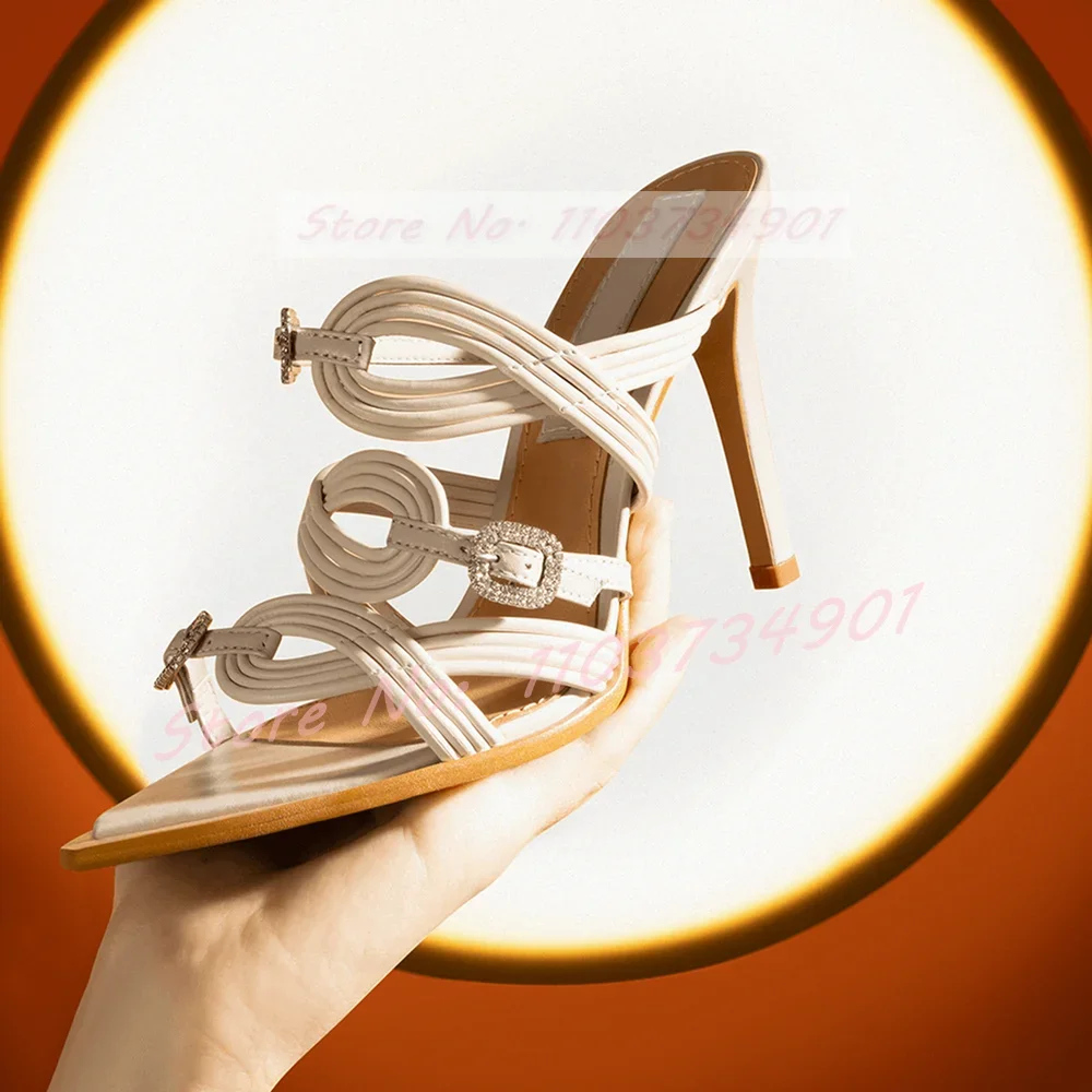 

Snake Strap Crystals Buckle Slippers Women Outdoor Fashion Nifty Pointy Toe High Heels Shoes Female Party Casual Elegant Mules