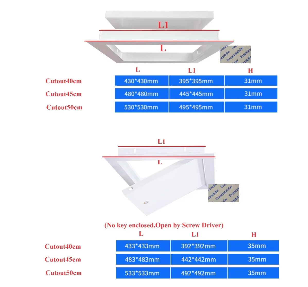 1Piece White Painted Large Square Metal Access Panel Soffit Wall Inspection Door Cam