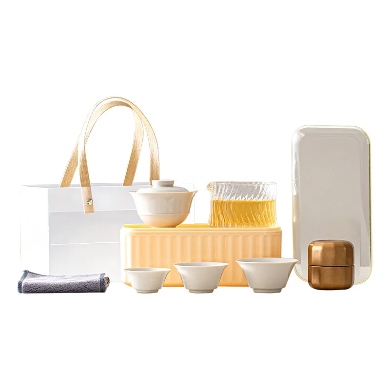 Portable Gongfu Travel Tea Set with One Teapot and Three Cups, Compact Ceramic Kit for Loose Leaf Tea and Daily Tea Rituals