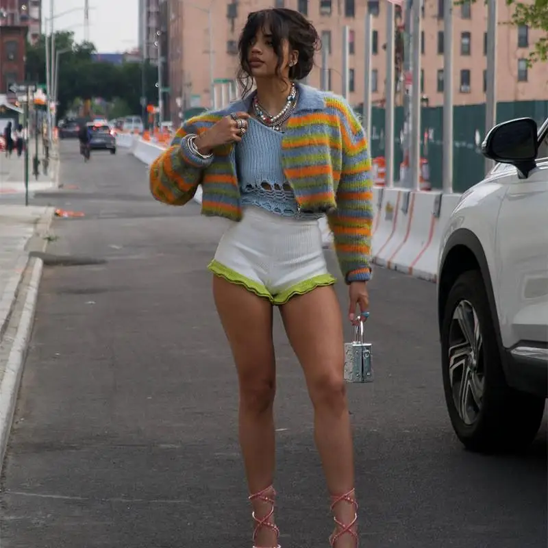 

Лето 2023, женское повседневное цветное вязаное открытое пальто-кардиган с цветочным воротником, длинное пальто Sve, приталенная трикотажная верхняя одежда Faion Outer...