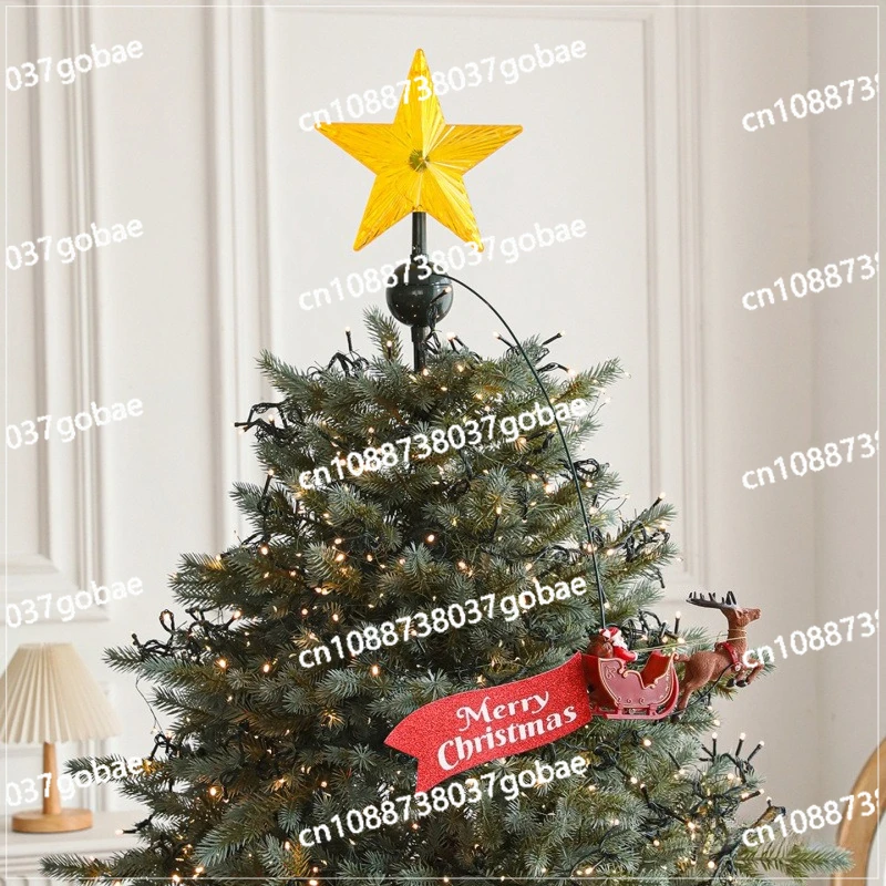 Revolving carriage tree top star Santa electric plug-in luminous five-pointed star Christmas tree decoration