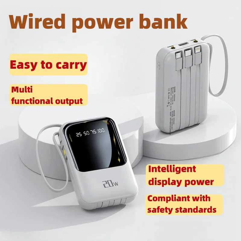 2024 NEW Digital Display Power Bank Comes With 4 Wires Large Capacity PowerBank Mobile Phone External Battery For Xiaomi iPhone