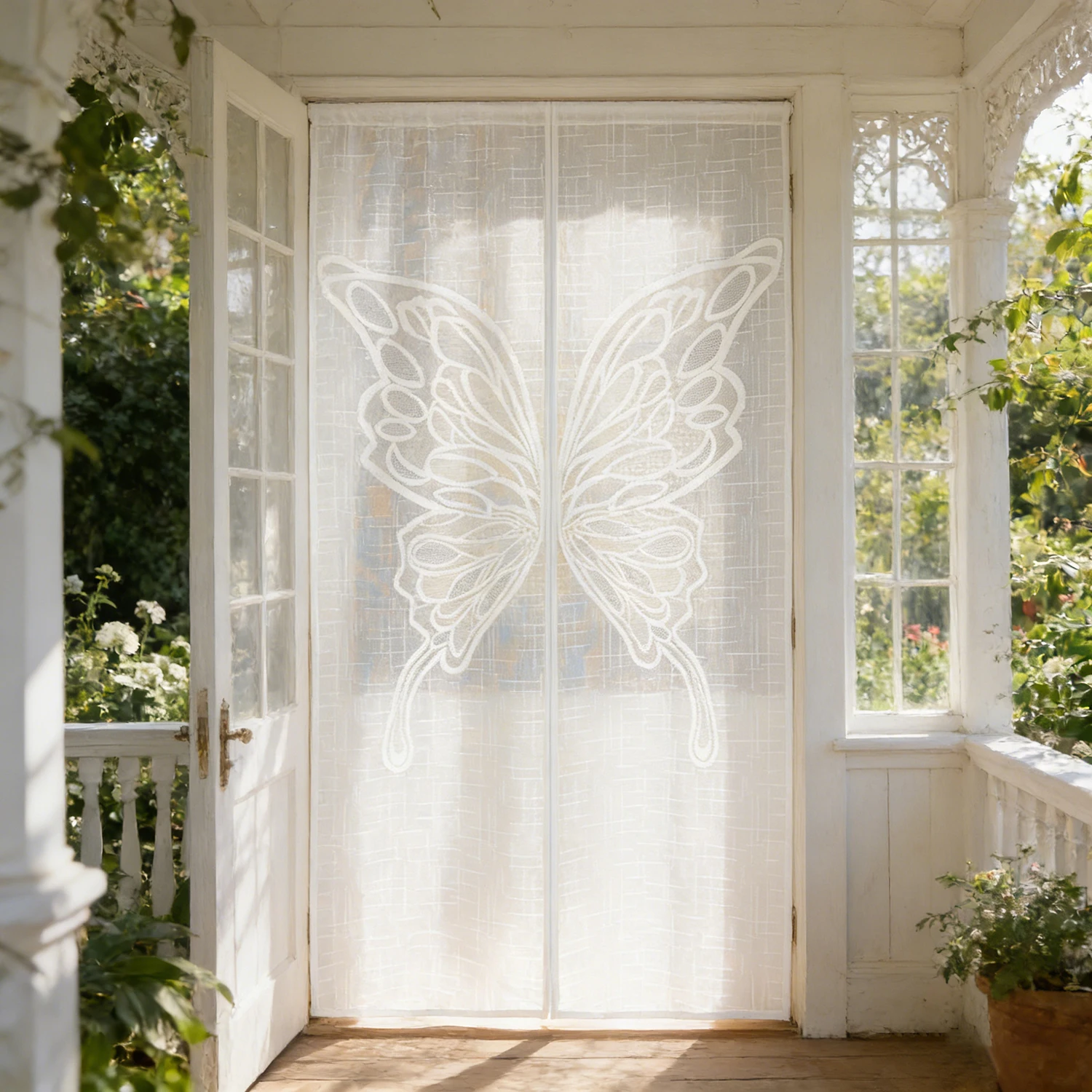 

1PC Modern Simplicity Butterfly Door Curtain Lace White Sheer Window Drape Kitchen Partition Cafe Home Decoration #E