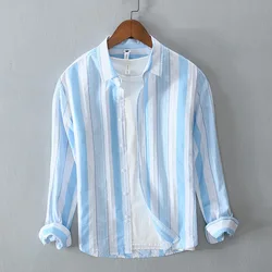 2023 New Spring Autumn Korean Style Men's Stripe Lapel High Street Casual Shirts Long Sleeve Loose Men Outdoors Tops Clothes