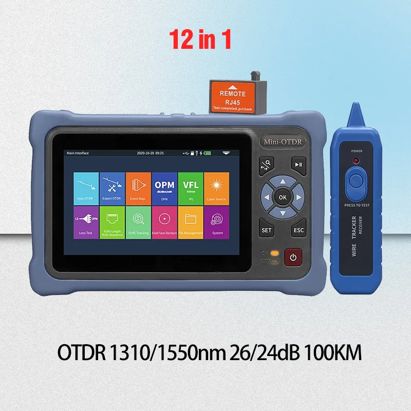 MINi OTDR 12 in 1 1310/1550nm 26/24dB 100KM Fiber Optic Reflectometer Touch Screen VFL OLS OPM Event Map Ethernet Cable Tester