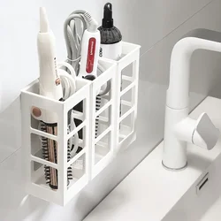 Wall Mounted Wall Holder Hair Dryer Holders Hair Curler Stick Storage Box Hollow Bathroom Shelves Hairdressing Tools Organizer