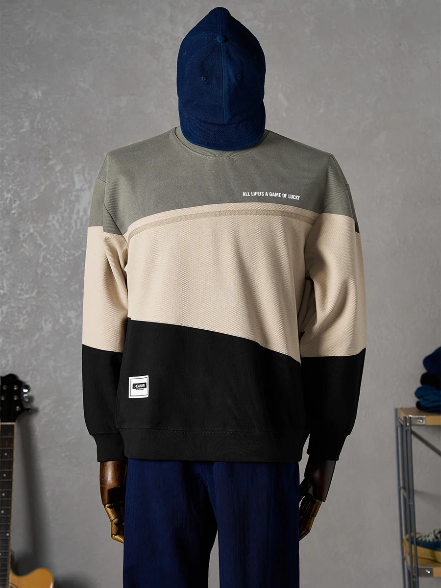 

Heavyweight American Retro Style Men's Sweatshirt, Loose Fit Trendy Casual Spring And Autumn Color-Blocked Long-Sleeved T-Shirt