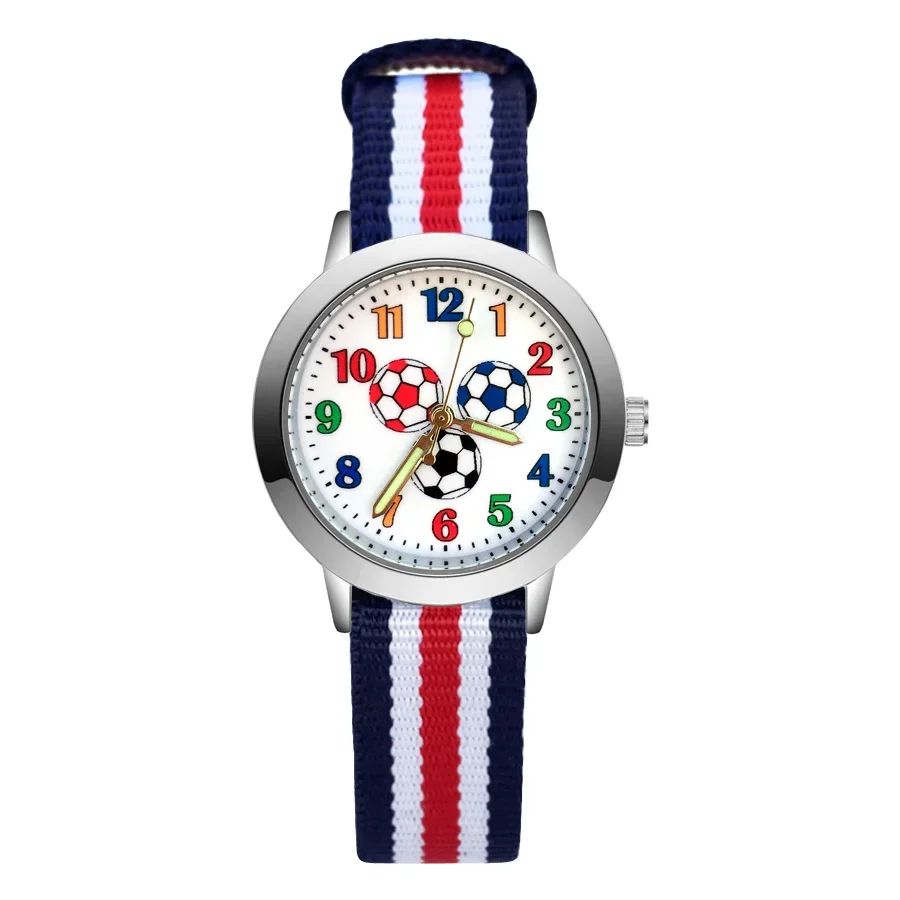 Montre de football arc-en-ciel pour enfants, bracelet en nylon, quartz, cuir, dessin animé, étudiants, filles, garçons, marque, usine, vente en gros, mode, nouveau