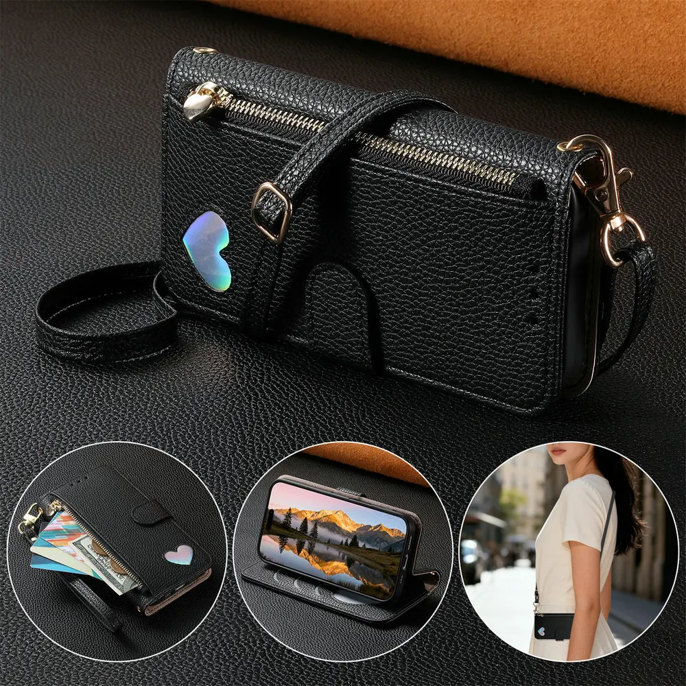 Flip Case For Samsung Galaxy S26 Ultra 5G Crossbody Zipper Wallet Leather Funda Samsung S26 FE Case Phone S26 Plus Cover
