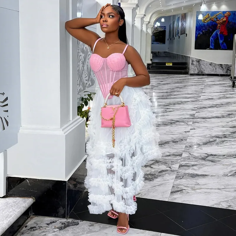 

Летние розовые майки, женские комплекты одежды, комплекты из 2 предметов, длинные юбки-торты, топ на подтяжках, нерегулярная юбка-тортик, повседневный комплект