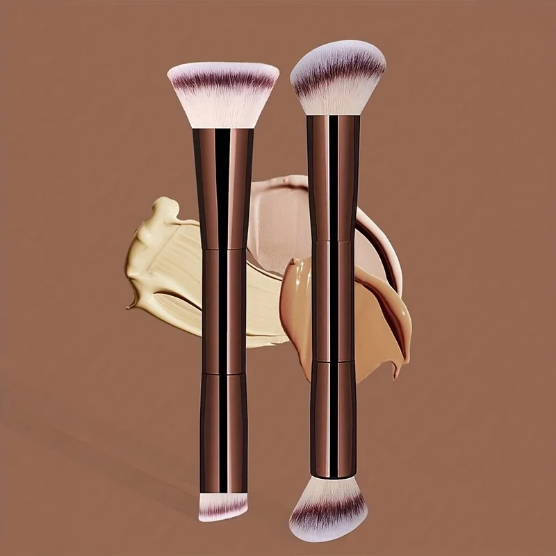 2PCS Dual Head Aluminum Makeup Brushes Soft Fluffy Bristles Liquid Cream Powder Face Makeup Applicator for pro Use