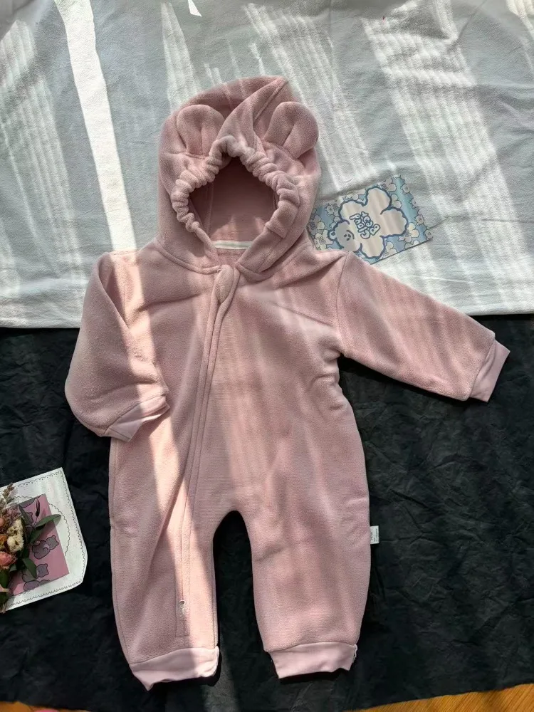 Baby jumpsuit for spring and autumn new fleece jacket children's clothing hooded warm outdoor wear baby children's clothing