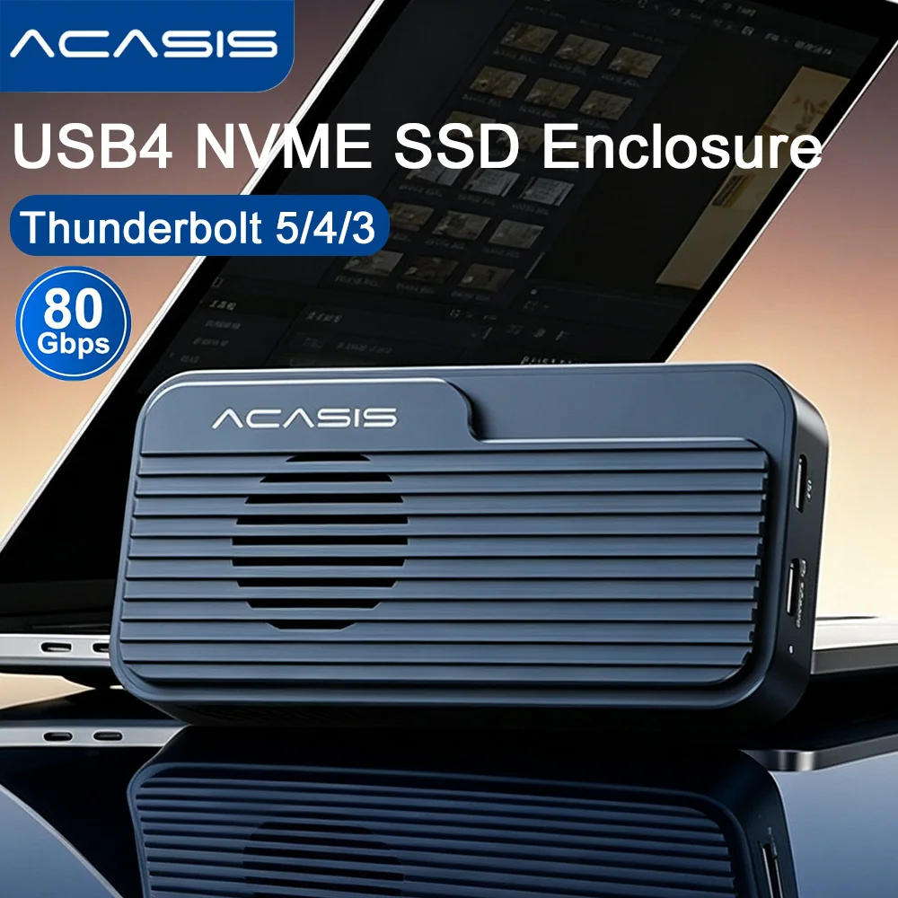 Acasis 80Gbps USB4 NVME SSD Enclosure M.2 NVME Aluminum SSD Case Compatible with Thunderbolt5/4/3 built in Fan Support M.2 M Key