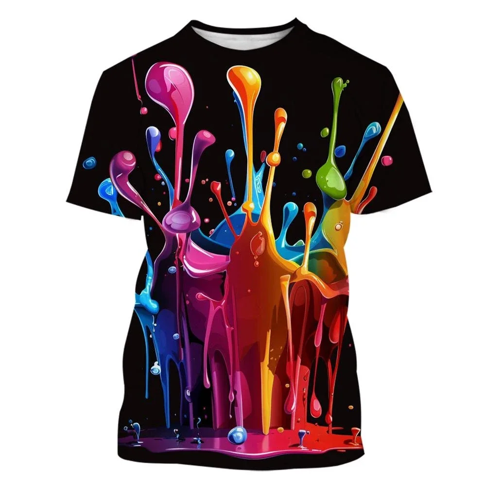 Kreatives, individuelles Hip-Hop-T-Shirt mit mehrfarbigem Tintenfleck-Muster, 3D-Druck, atmungsaktiv, für Männer und Frauen, Streetwear, lässig, trendig, Kinderoberteil – Detail 9
