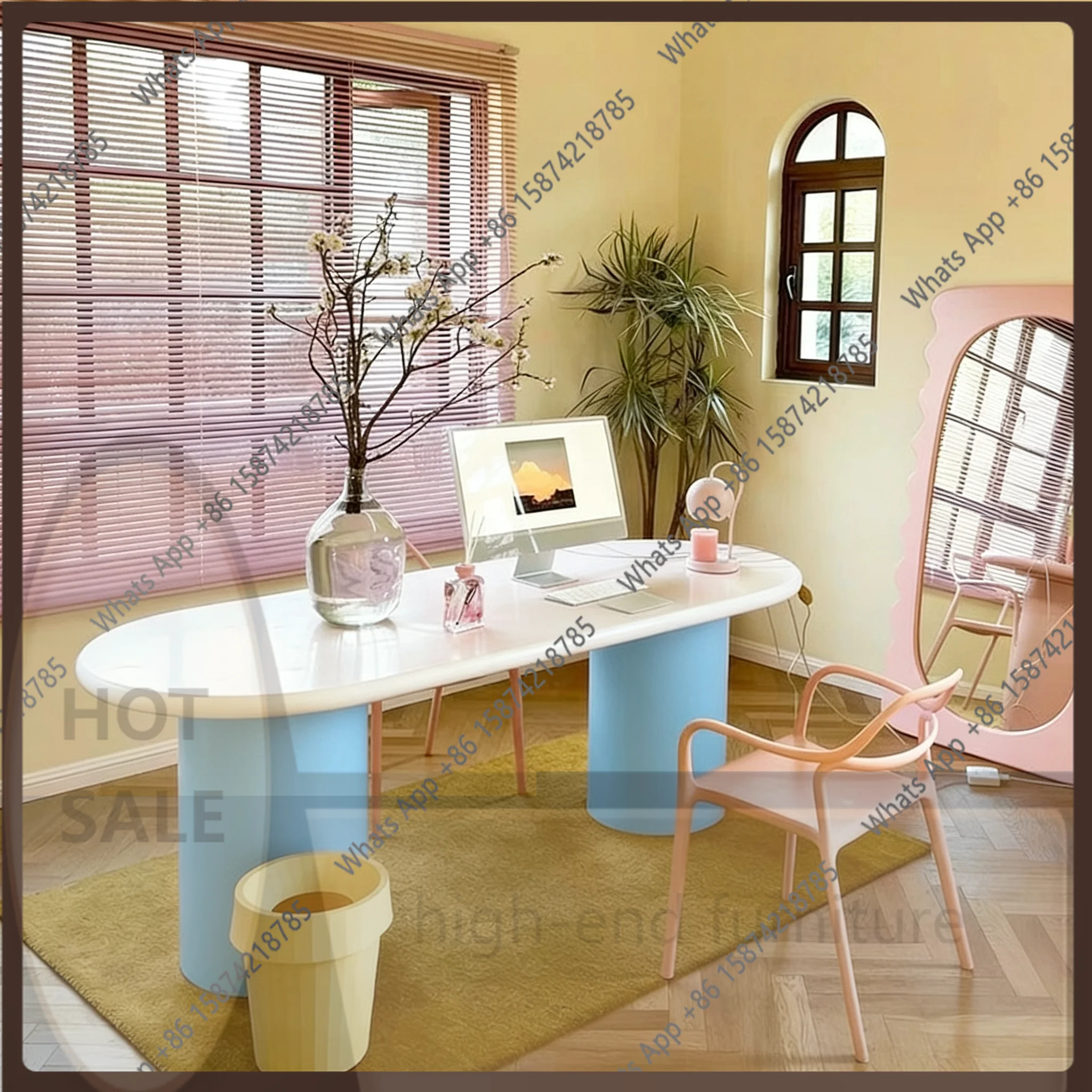

NB Cream style dining table household small apartment designer oval color desk workbench