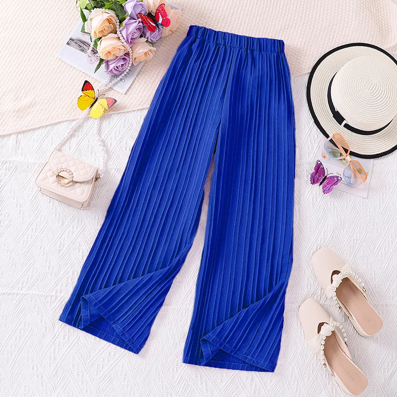 Girls Loose Casual Breathable Long Pants 8-12 Years Old Summer Pants Girls Candy Color Fashion Classic Straight-leg Pants