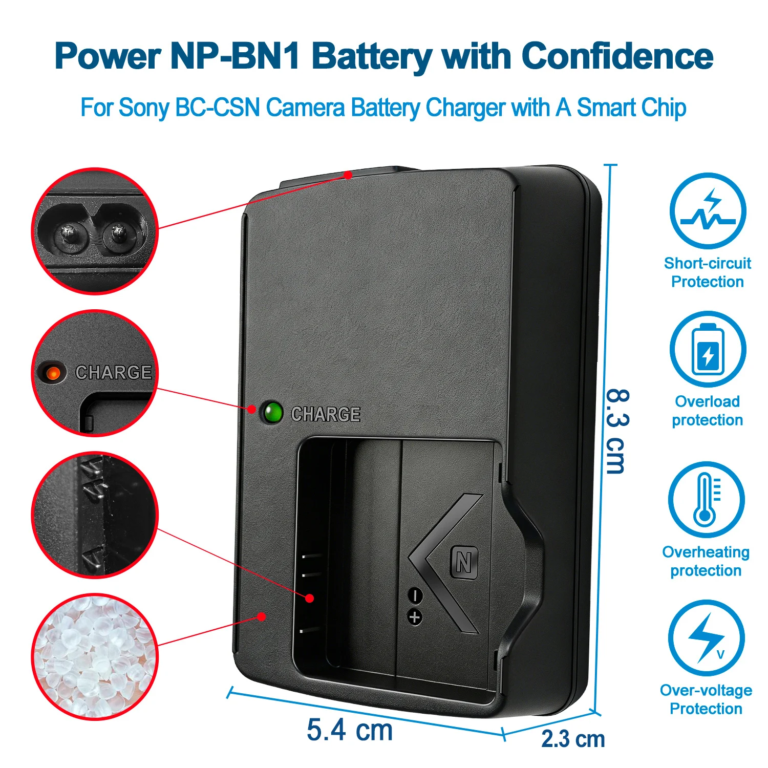 BC-CSN Batterieladegerät für Sony NP-BN1 Akku für DSC-T99 TX5 TX30 TX66 TX100V QX10 QX30 QX100 W310 W350 W520 W560 W630 WX9 WX7 – Detail 2