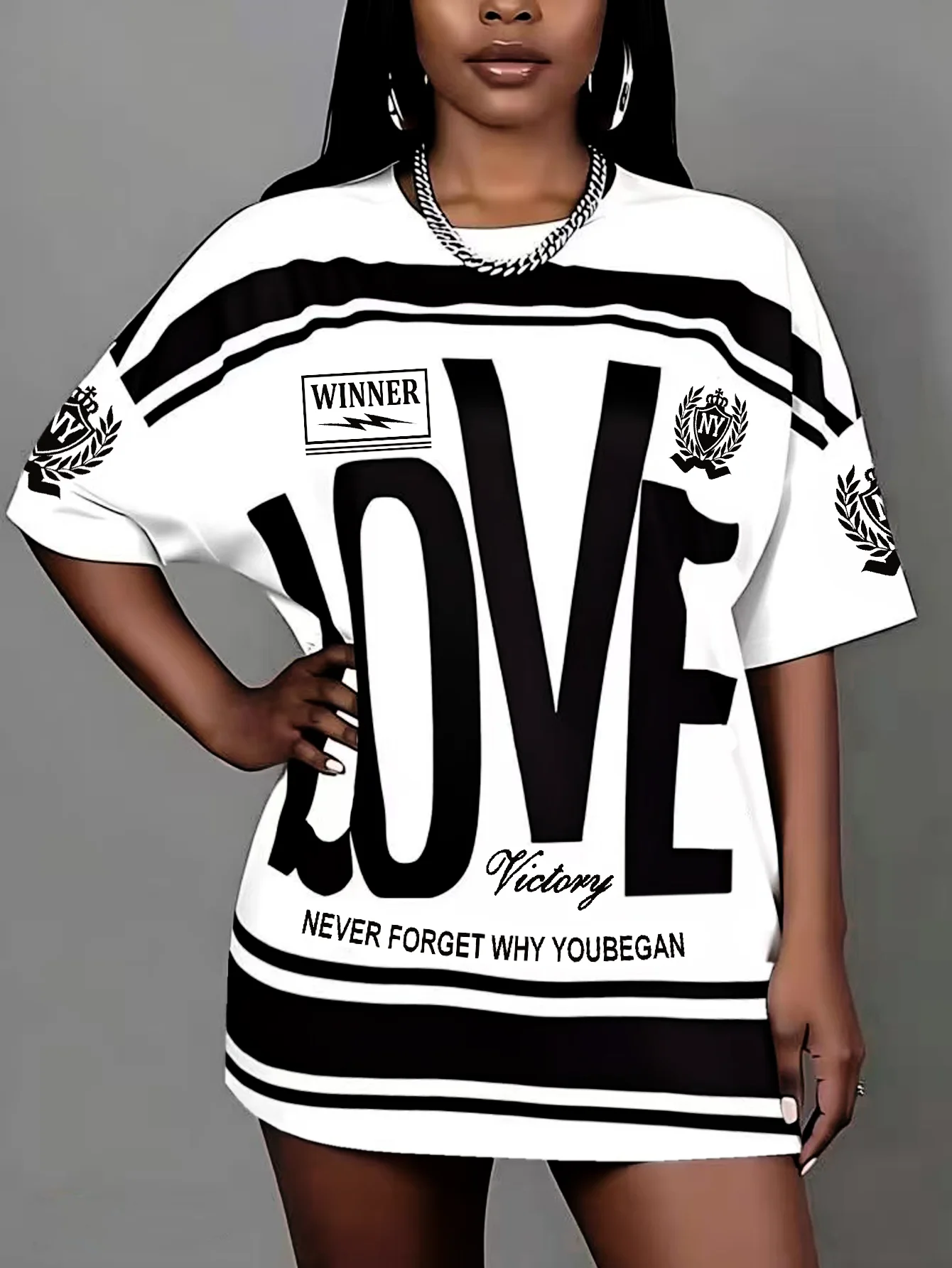 Plus size roupas femininas 2025 novo em torno do pescoço carta impressão camiseta pulôver topo adequado para uso diário