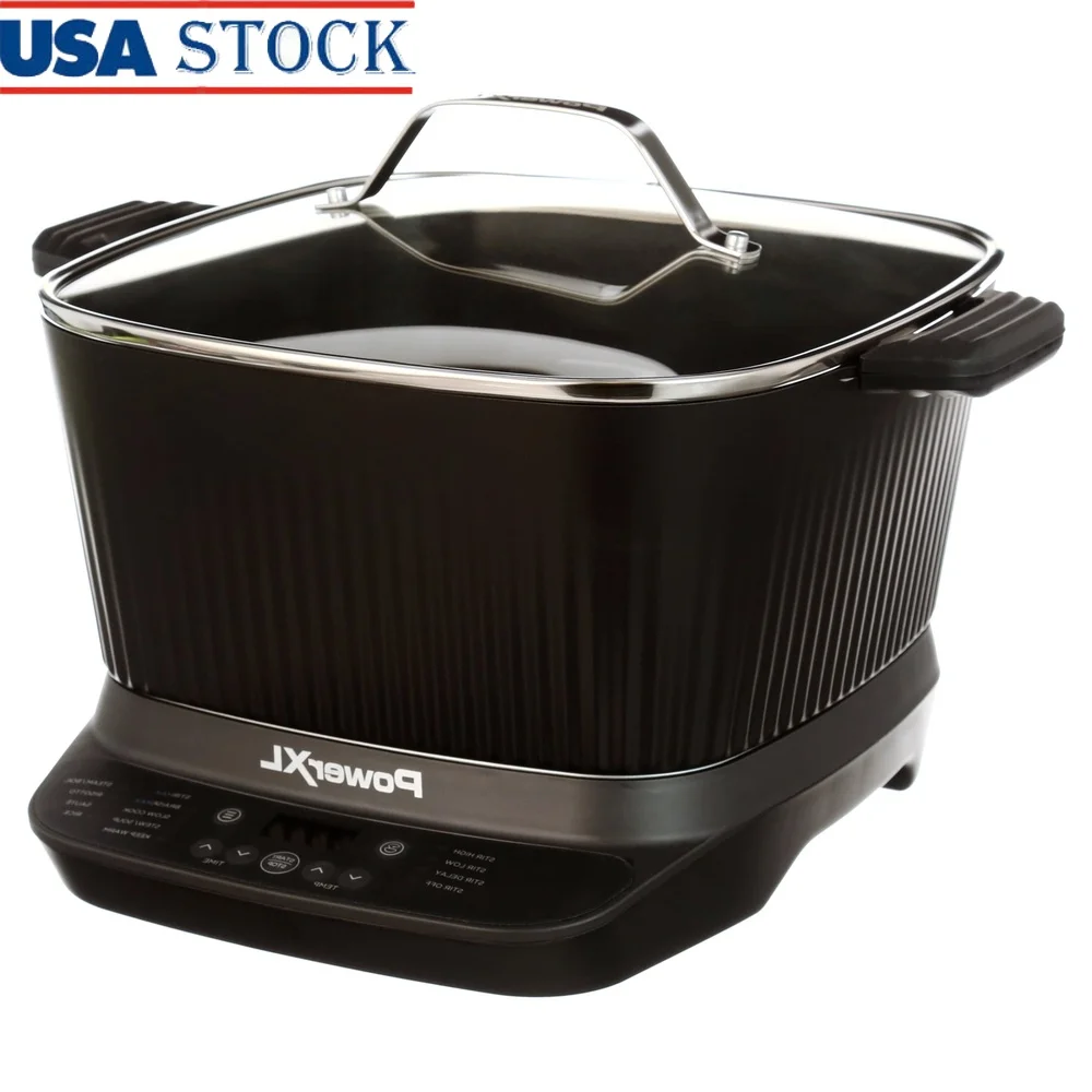 

7.5 Qt Multi-Cooker with Auto Stir Shred Paddle 9 Cooking Presets Non-Stick Ceramic Easy Cleanup Digital Display Slow Cook Stew