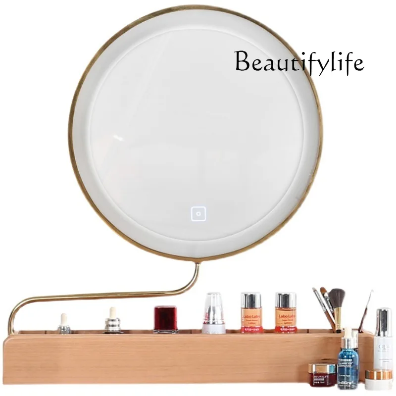 

Dresser mirror can be flipped desktop makeup mirror with lamp round mirror smart led lamp multi-function